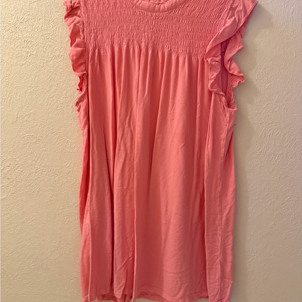Crown & Ivy Coral Ruffle Sleeve Blouse